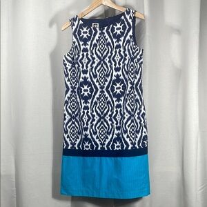 Anne Klein Blue and White Sleeveless Sheath Dress linen